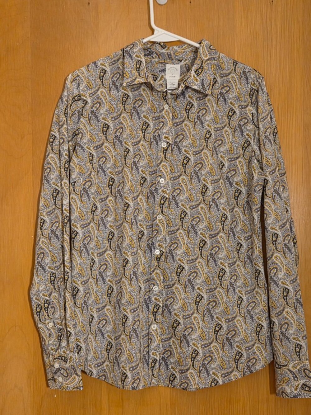 Y2K J Crew Button Up The Perfect Shirt Size 8 Paisley Gray Yellow Preppy Retro